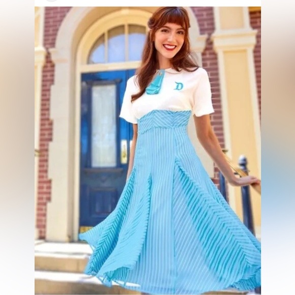 Disney Blue Main Street Blue and White Striped vintage style Dress - Picture 8 of 13